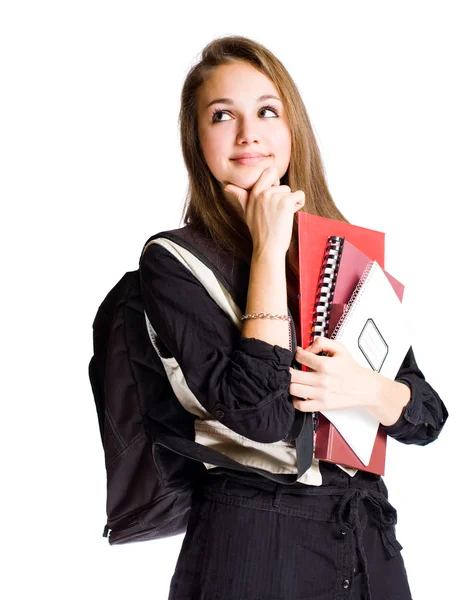 Cute young student girl pondering. Stock Photo