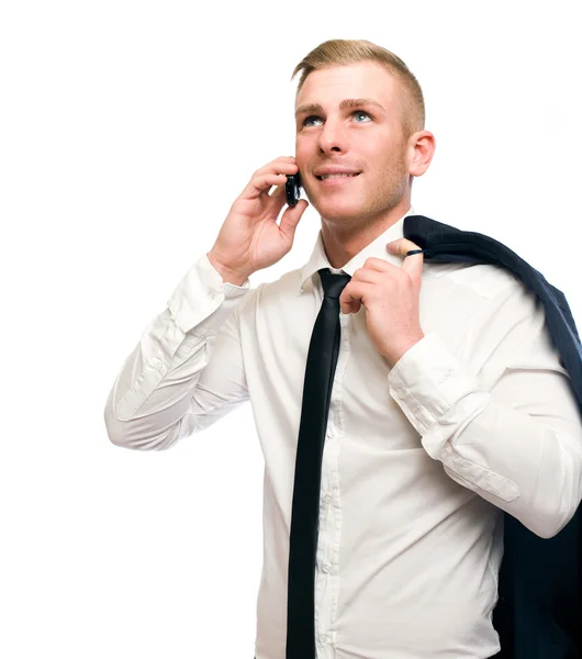 Casual ung affärsman talar i mobiltelefon. — Stockfoto