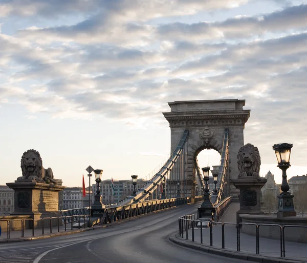 The Budapest Chain Bridge at dawn. — Stock Photo, Image