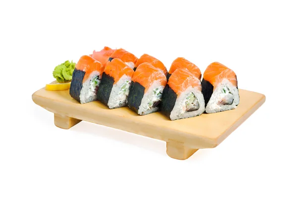 stock image Asian food sushi on wooden plate