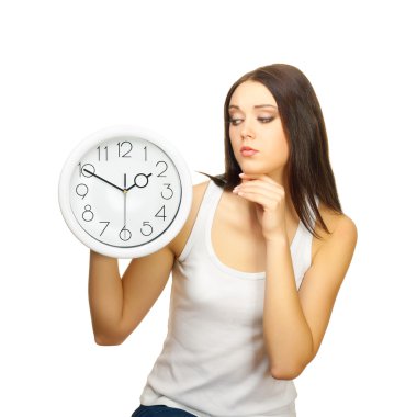 The girl with clock has reflected clipart