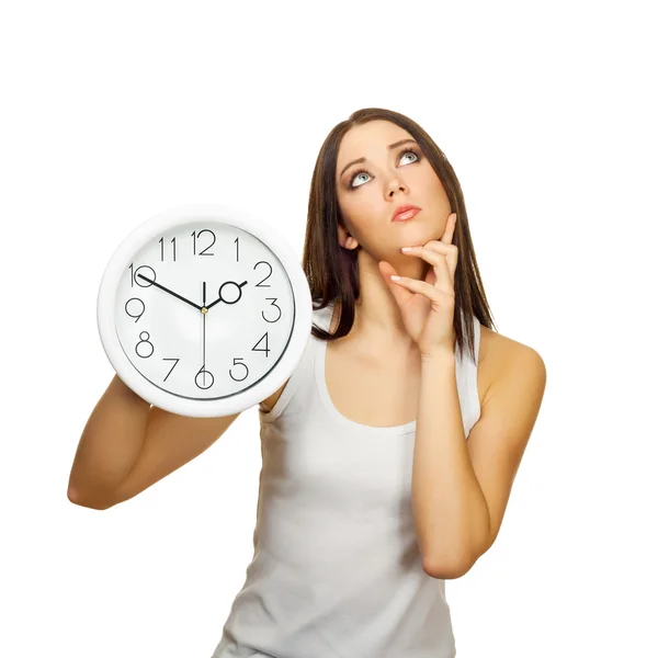 The girl with clock has reflected — Stock Photo, Image