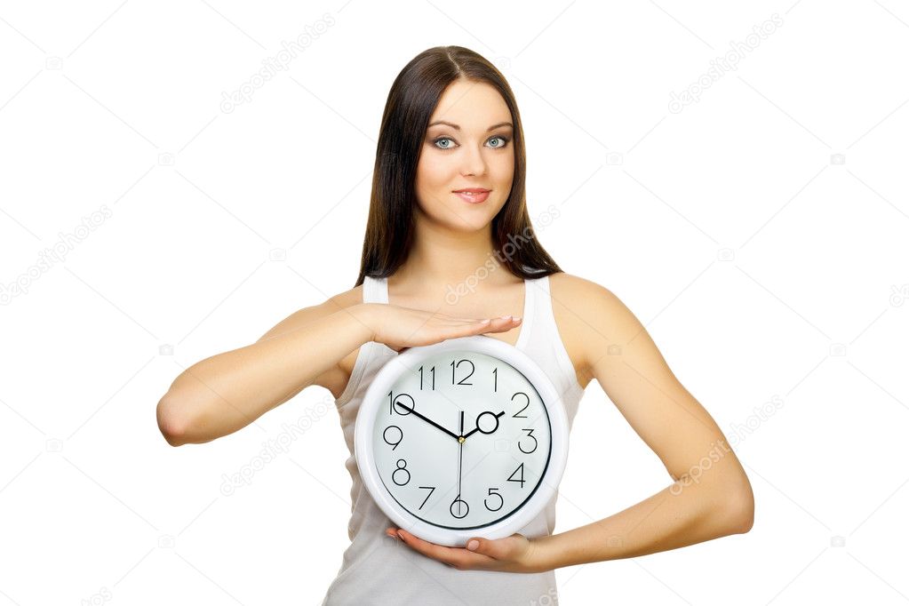 The girl with clock in hands