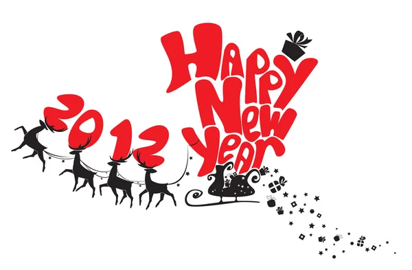 Tarjeta de Año Nuevo con renos voladores — Vector de stock