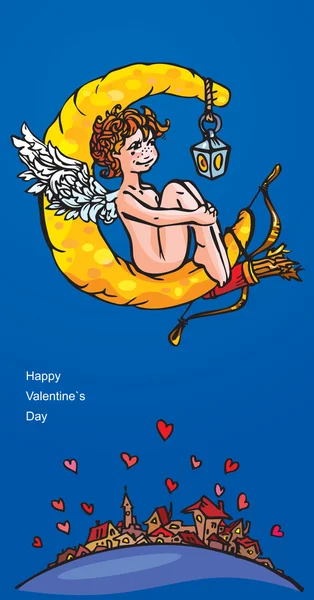 Cartolina per San Valentino con angelo divertente — Vettoriale Stock
