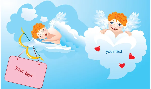 Pocztówki na Walentynki z zabawnymi aniołami — Wektor stockowy