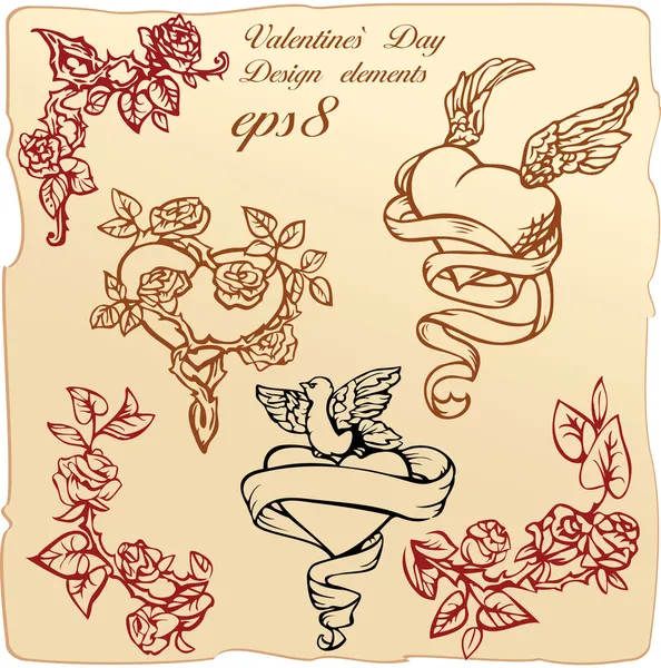 Verzameling vintage elementen en vignetten voor Valentijnsdag groet — Stockvector