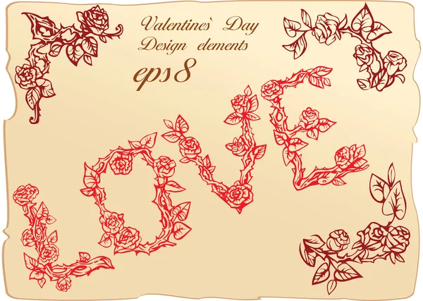 Set of vintage elements and vignettes for Valentine`s Day greeting — Stock Vector