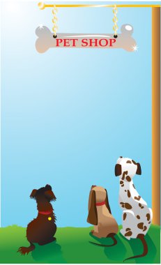 Dogs under pet shop signboard clipart