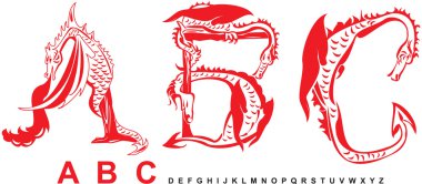 Series of dragons alphabet, letters ABC, fantasy dragon font clipart