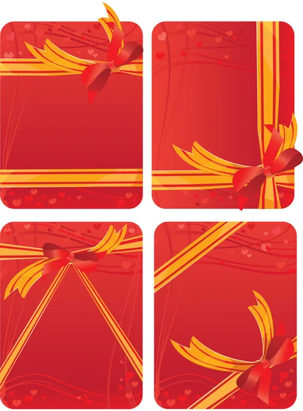 Set di carte regalo - sfondi rossi con cuori — Vettoriale Stock
