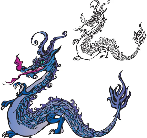 Dragon (renkli ve siyah beyaz resim) — Stok Vektör