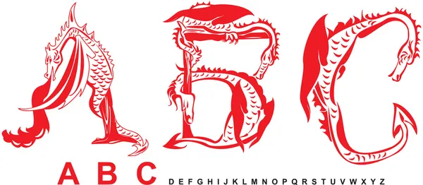 Serie von Drachen Alphabet, Buchstaben abc, Fantasy-Drachenschrift — Stockvektor