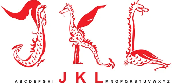 stock vector Series of dragons alphabet, letters JKL, fantasy dragon font