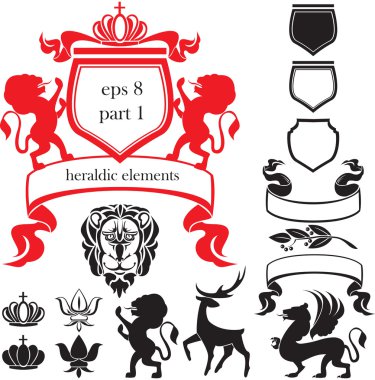 Set of heraldic silhouettes elements clipart