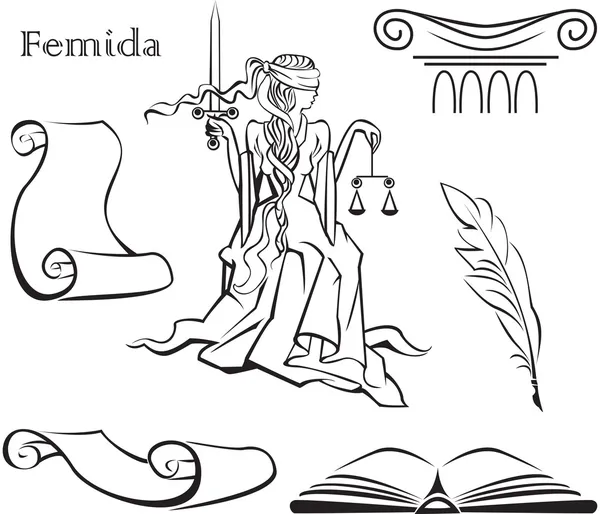 Conjunto de símbolos de justicia y Themis — Vector de stock