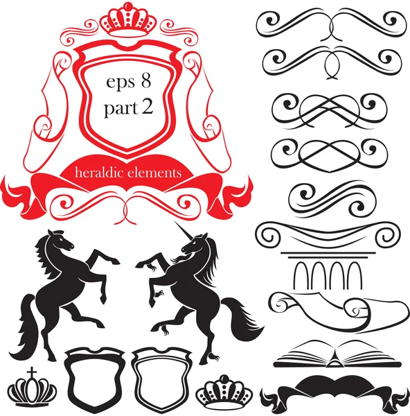 Reihe heraldischer Silhouetten-Elemente — Stockvektor