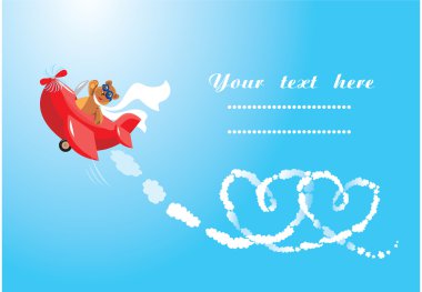 Funny cartoon. Teddy bear aviator in love. clipart