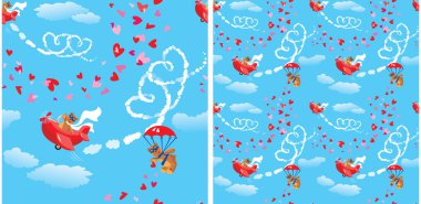 Seamless pattern. Teddy bear aviators in love. clipart