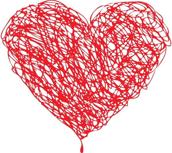 Klikyháky červené srdce s texturou linky na bílém pozadí. — Stockový vektor