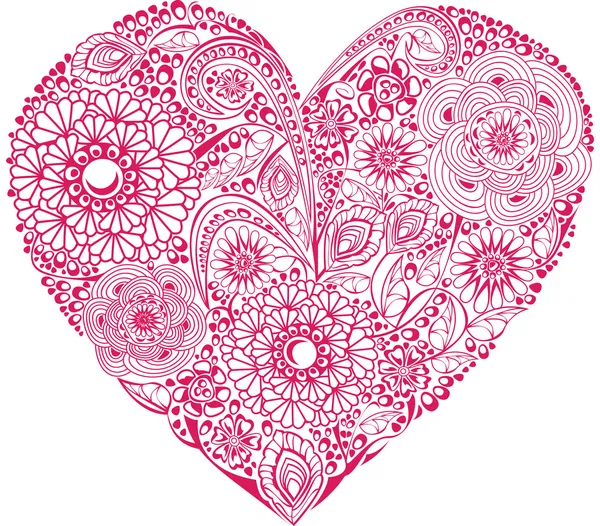 Corazón floral rojo sobre fondo blanco. Elemento para tu Día de San Valentín Desi — Vector de stock