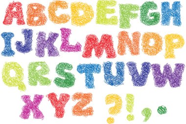 Sketch Alphabet - different colors letters are made like a scribble clipart