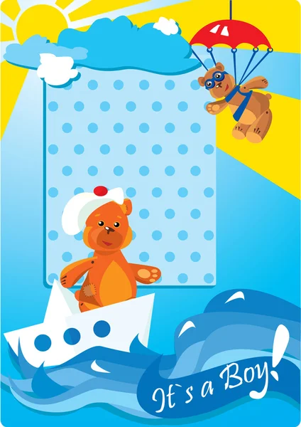 Portrait border with teddy bears for a little baby boy — Stock Vector