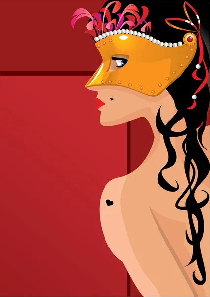 Bordo ritratto con bella donna che indossa maschera veneziana — Vettoriale Stock