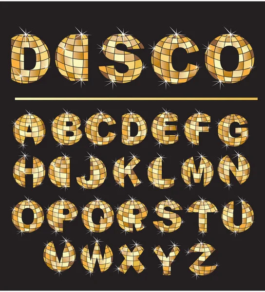 Oro disco bola letras - alfabeto conjunto — Vector de stock