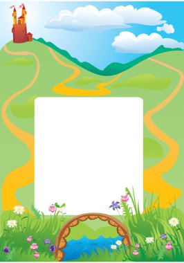 Portrait frame with fairy tale castle and beautiful country side landscape clipart