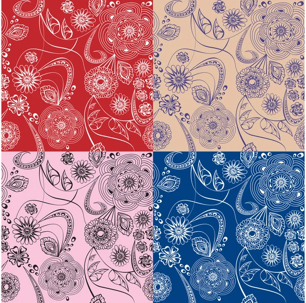 4 motifs floraux sans couture — Image vectorielle