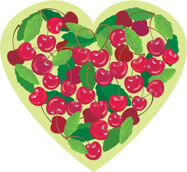 El corazón está hecho de cerezas dulces — Vector de stock