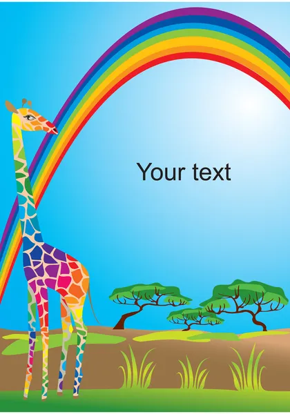 Bordo ritratto con arcobaleno e giraffa — Vettoriale Stock