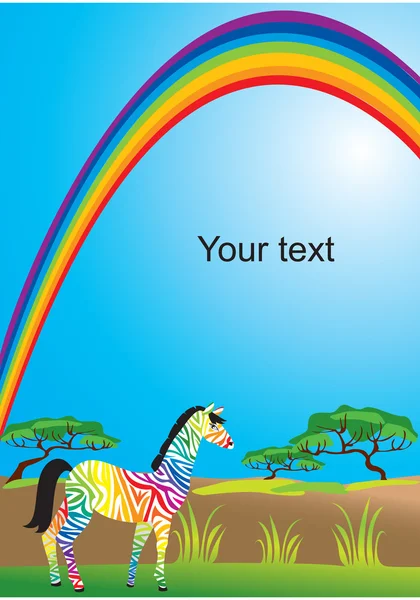 Bordo ritratto con arcobaleno e zebra — Vettoriale Stock