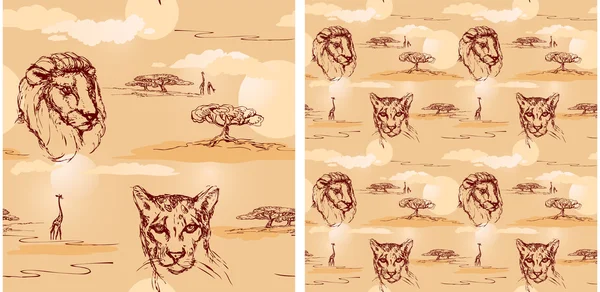 Lejon och gepardhuvuden. Sömlöst mönster. — Stock vektor