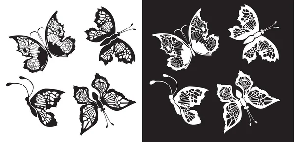 Silhouette csoportja gyűjtemény fehér pillangók — Stock Vector