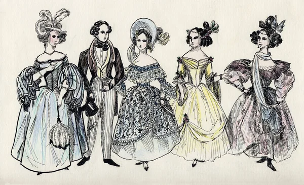 Grupp av fancy man och kvinnor 18-talet. del 3 — Stockfoto