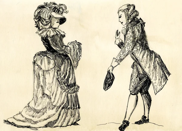 Причудливые мужчина и женщина 18 века. часть 1 — стоковое фото