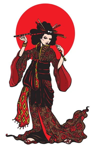 Vacker japansk kvinna med hårnålar — Stock vektor