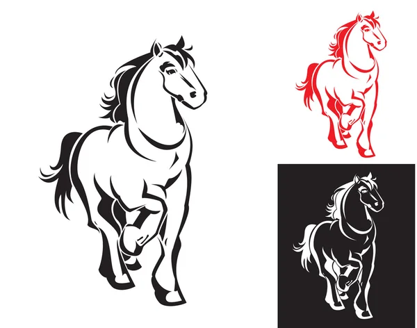 Horses on white or black backgrounds — Stock Vector