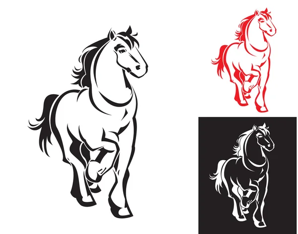 Лошади на белом или черном фоне — стоковый вектор
