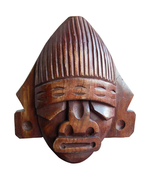 Estatua de madera hecha a mano del Perú - dios Tumi - aislada sobre fondo blanco —  Fotos de Stock