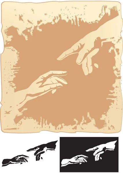 Dvě ruce, stylizované Michelangelova stvoření nástěnné — Stockový vektor