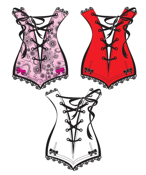 Set of beautiful retro clothes illustration - corsets — Stock Vector