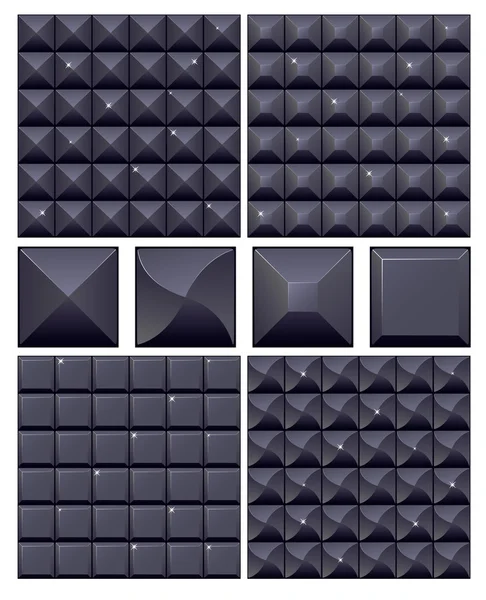 Set van 4 naadloze zwarte mozaïek achtergronden — Stockvector