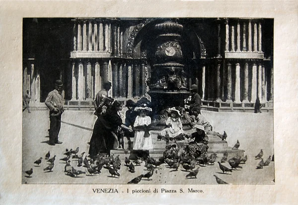 Włochy - ok. 1910: Obraz wydrukowany we Włoszech pokazuje obraz saint marco Piazza, archiwalne pocztówki seria "Włochy", około 1910 — Zdjęcie stockowe