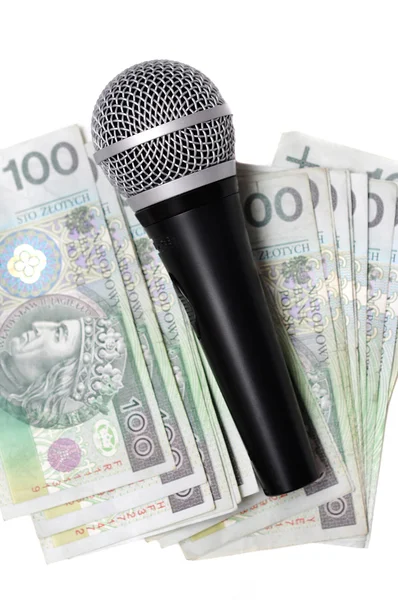 Mikrofon dan uang tunai — Stok Foto