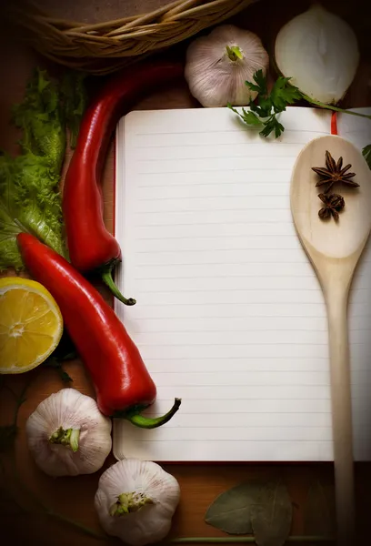 Cuaderno para recetas culinarias e ideas de comidas — Foto de Stock