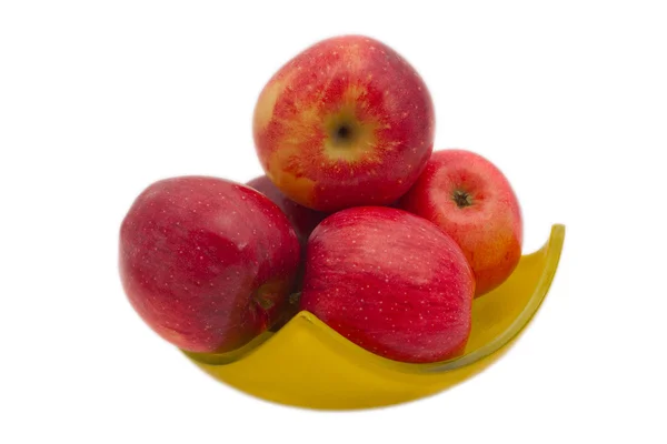 Red fresh apples in yellow bawl — Stock Photo, Image