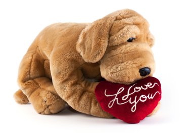 Dog Soft Toy with heart saying I Love You clipart